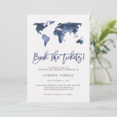 Tickets buchen | World Map Blue Save the Date (Stehend Vorderseite)