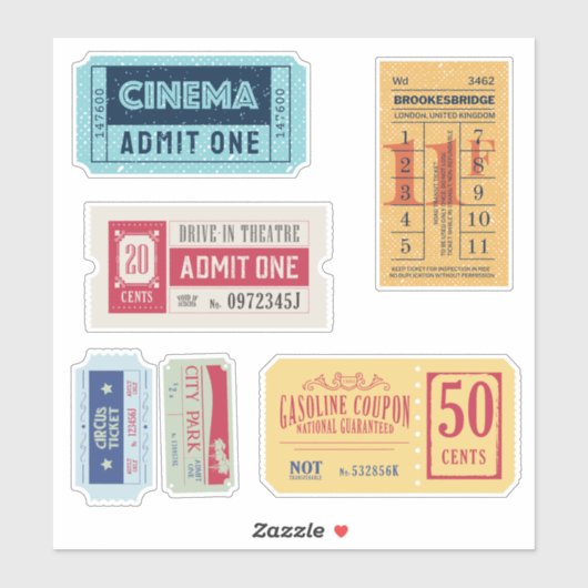 Tickets für das phantastische Retro Theater Aufkleber (Blatt)