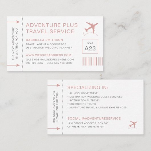 Ticketstil für Reiseplaner Agent Visitenkarte (Vorne/Hinten)