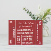 Ticketstub (rot) Save the Date Einladung (Stehend Vorderseite)