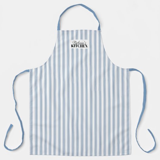 Ticking Stripe Vintage Farmhouse Blue Schürze (Vorderseite)