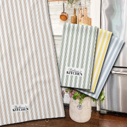 Ticking Stripe Vintage Farmhouse Mushroom Geschirrtuch