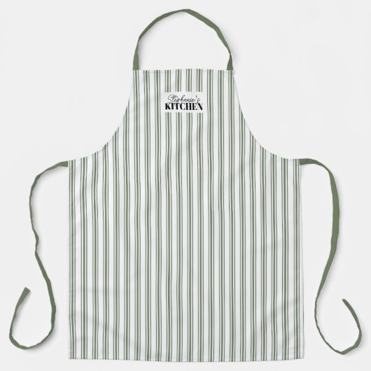 Ticking Stripe Vintage Farmhouse Sage Schürze (Vorderseite)