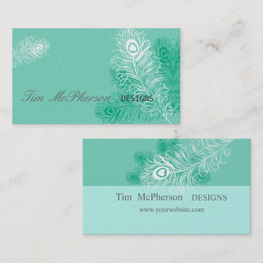 Tickle mich! Meergrün-tadellose Pfau-Feder Visitenkarte (Vorne/Hinten)