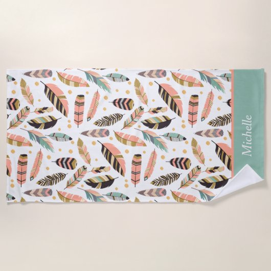 Tickle Pattern Boho Feather Strandtuch (Vorderseite)