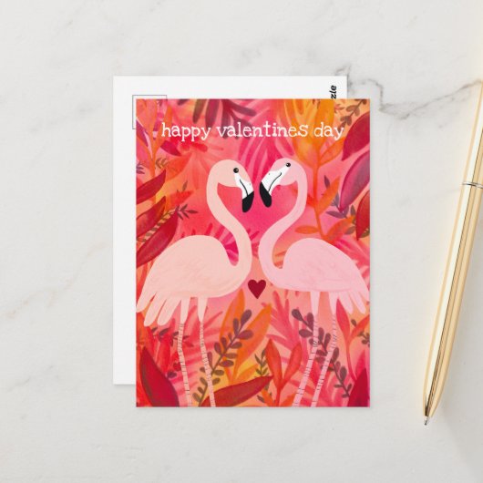 TICKLED PINK Flamingos Valentine Whimsical Niedlic Postkarte (Vorderseite/Rückseite Beispiel)