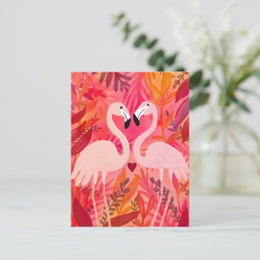 TICKLED PINK Flamingos Valentine Whimsical Niedlic Postkarte (Stehend Vorderseite)