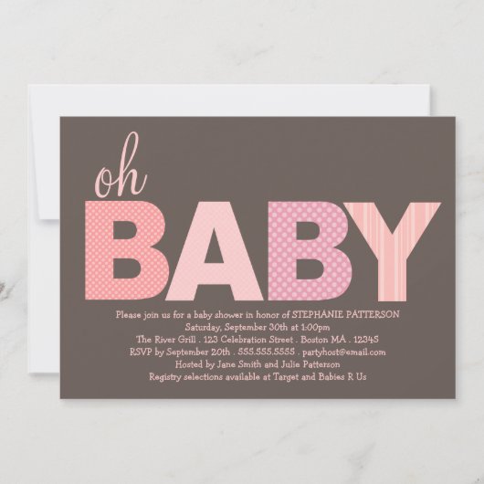 Tickled Rosa-oh Baby-moderne Babyparty Einladung (Vorderseite)