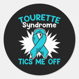 Ticks Me Off Aquamarin Ribbon Tourette Syndrom Awa Runder Aufkleber