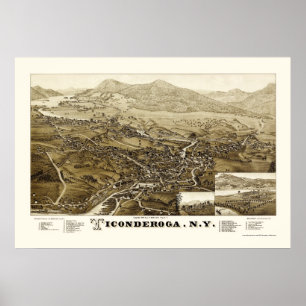 Ticonderoga, NY panoramische Karte - 1884 Poster