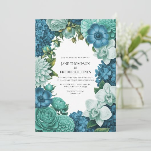 Tidal Blue, Seafoam Drift & Cloud Mint Wedding Einladung (Stehend Vorderseite)