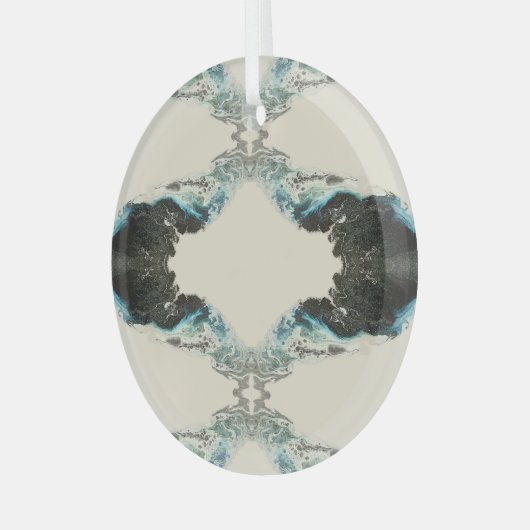 Tidal Echoes — Abstract Fluid Ink Pattern Ornament Aus Glas (Vorderseite links)
