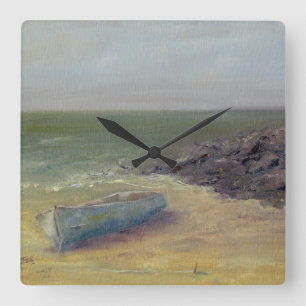 Tide's Rolling In - Boat on the Shore Quadratische Wanduhr