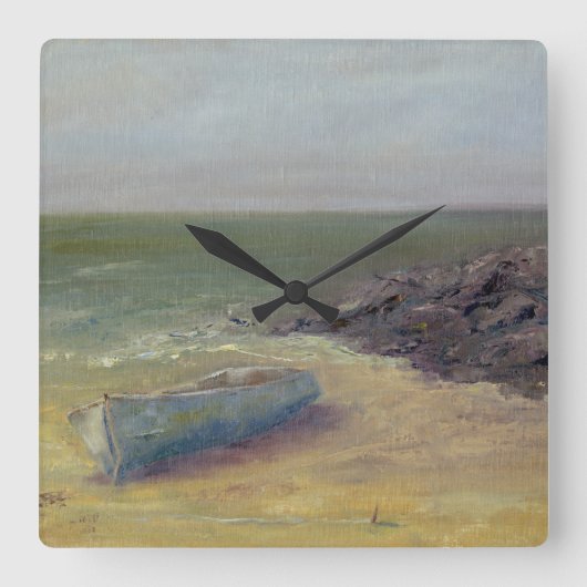 Tide's Rolling In - Boat on the Shore Quadratische Wanduhr (Vorderseite)