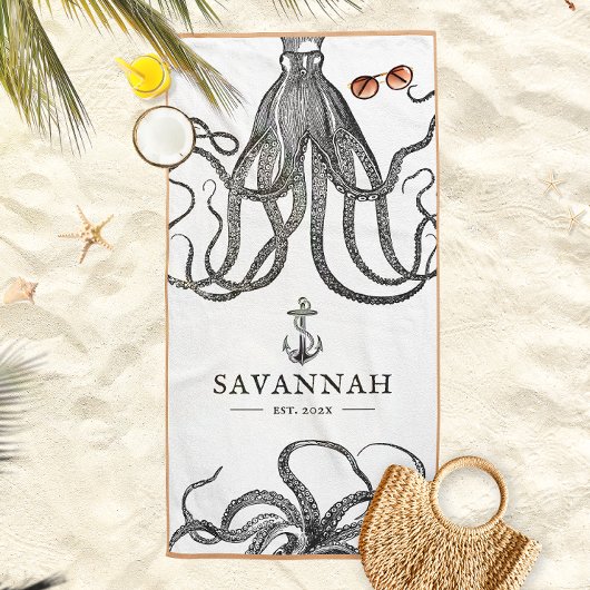 Tides Tentacles | Octopus Themed Individuelle Name Strandtuch
