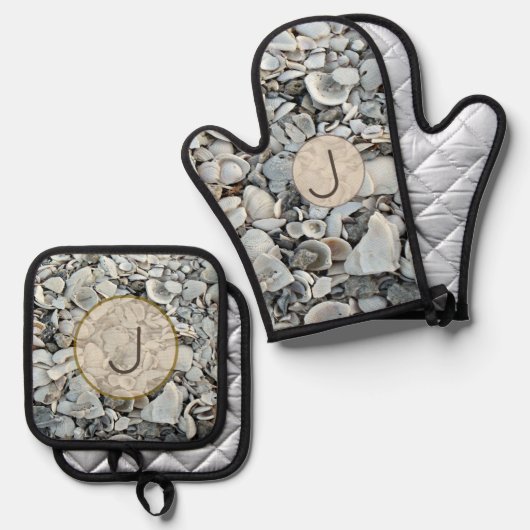 Tidewashed Shells Initial Design Ofenhandschuh & Topflappen-Set (Vorderseite/Rückseite)