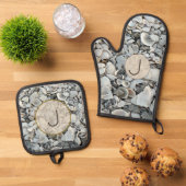 Tidewashed Shells Initial Design Ofenhandschuh & Topflappen-Set (Oben Unten)