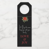 TIDINGS OF JOY RED CHRISTMAS POINSETTIA on BLACK Flaschenanhänger (Rückseite)