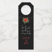 TIDINGS OF JOY RED CHRISTMAS POINSETTIA on BLACK Flaschenanhänger (Rückseite)