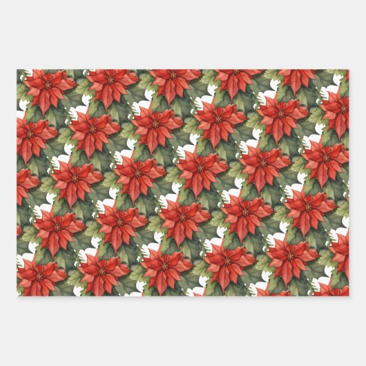 TIDINGS OF JOY RED CHRISTMAS POINSETTIA PATTERN GESCHENKPAPIER SET (Vorderseite 3)