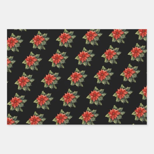 TIDINGS OF JOY RED CHRISTMAS POINSETTIA PATTERN GESCHENKPAPIER SET (Vorderseite 2)