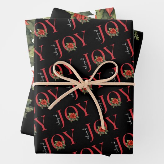 TIDINGS OF JOY RED CHRISTMAS POINSETTIA PATTERN GESCHENKPAPIER SET (Beispiel)