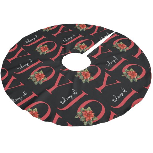 TIDINGS OF JOY RED CHRISTMAS POINSETTIA PATTERN POLYESTER WEIHNACHTSBAUMDECKE (Schrägansicht)