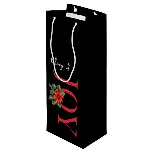 TIDINGS VON JOY RED CHRISTMAS POINSETTIA AUF SCHWA GESCHENKTÜTE FÜR WEINFLASCHEN (Rückseite Schrägansicht)