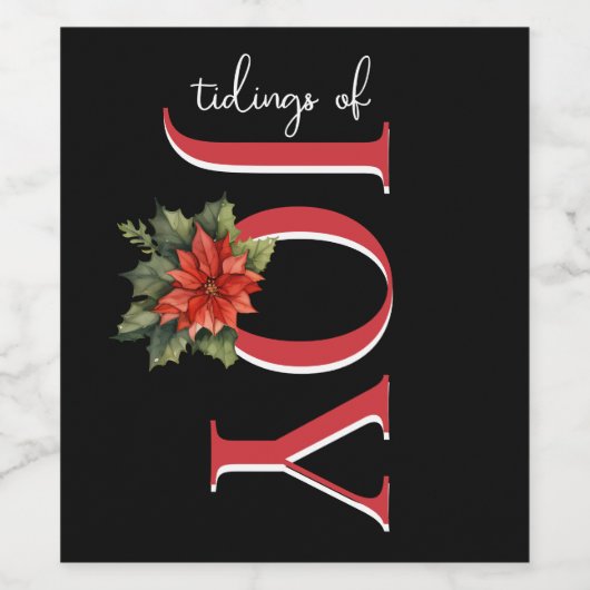 TIDINGS VON JOY RED CHRISTMAS POINSETTIA AUF SCHWA WEINETIKETT (Einzelnes Label)