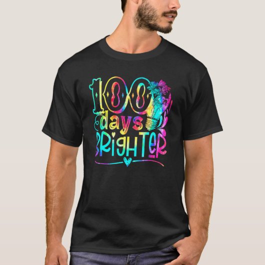 Tie Dye 100 Days Brighter Student Happy 100th Day T-Shirt (Vorderseite)