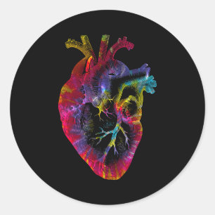 Tie Dye Anatomisches Herz Valentinstag Anatomie Lo Runder Aufkleber