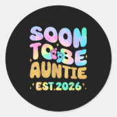 Tie Dye Auntie Promoted To Auntie 2026 Soon To Be  Runder Aufkleber (Vorderseite)