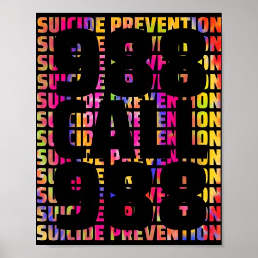 Tie Dye Awareness Suicide Prevention 988 Mental He Poster (Vorne)