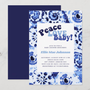 Tie Dye Blau Shibori Peace Love Baby Shower Einladung