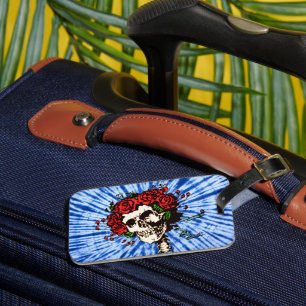 Tie Dye Blues mit Totenkopf und Rosen Gepäckanhänger