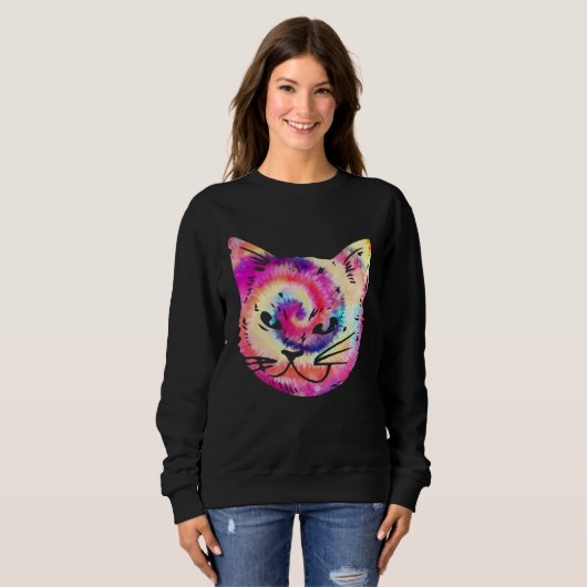 Tie Dye Cat Kitten  Hippie Sweatshirt (Vorne ganz)