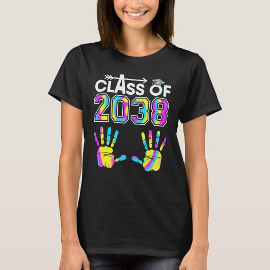 Tie Dye Class Of 2038 Kindergarten Handprint Grow T-Shirt (Vorderseite)