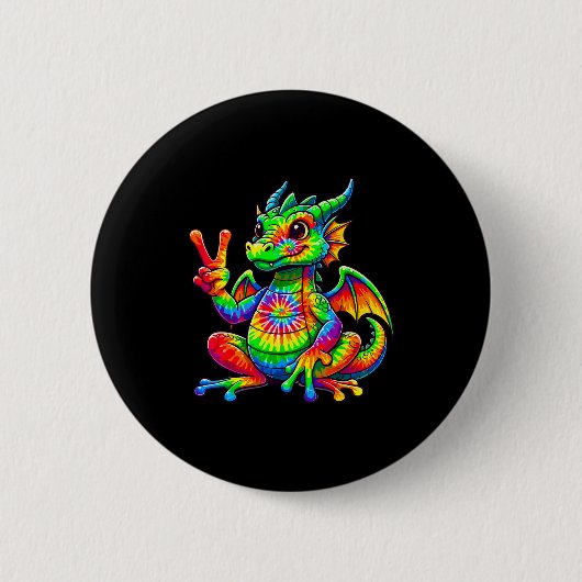 Tie-dye Dragon Peace Sign Hipe Button (Vorderseite)