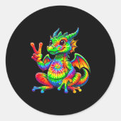 Tie-dye Dragon Peace Sign Hipe Runder Aufkleber (Vorderseite)