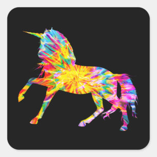 TIE DYE EINSHORN QUADRATISCHER AUFKLEBER