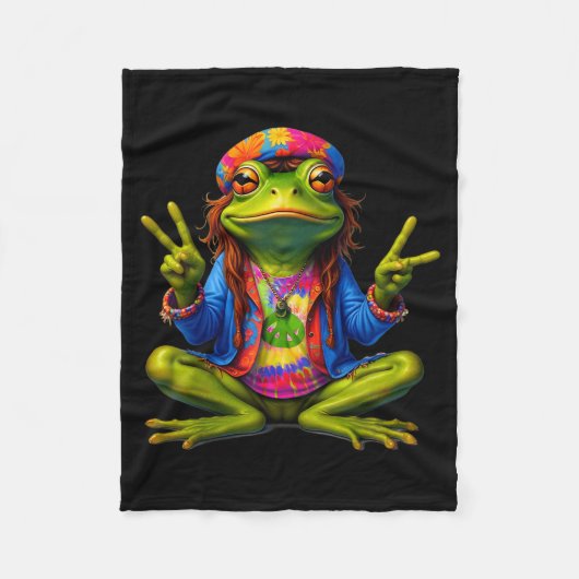Tie-dye Frog Peace Sign 60s 70s Hipe Men Women Fleecedecke (Vorderseite)