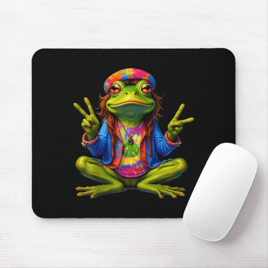 Tie-dye Frog Peace Sign 60s 70s Hipe Men Women  Mousepad (Mit Mouse)