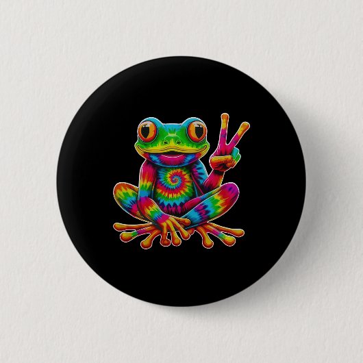 Tie-dye Frog Peace Sign Hippie Christmas Frog Button (Vorderseite)