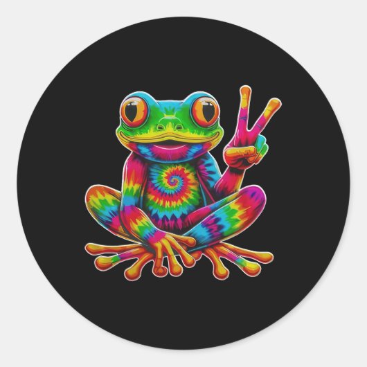 Tie-dye Frog Peace Sign Hippie Christmas Frog  Runder Aufkleber (Vorderseite)
