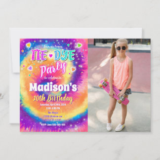 Tie Dye Geburtstagseinladung, Hippie Geburtstagsfo Einladung
