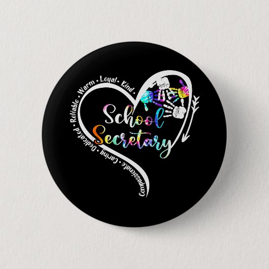 Tie Dye Heart School Secretary Life Cute Back to Button (Vorderseite)