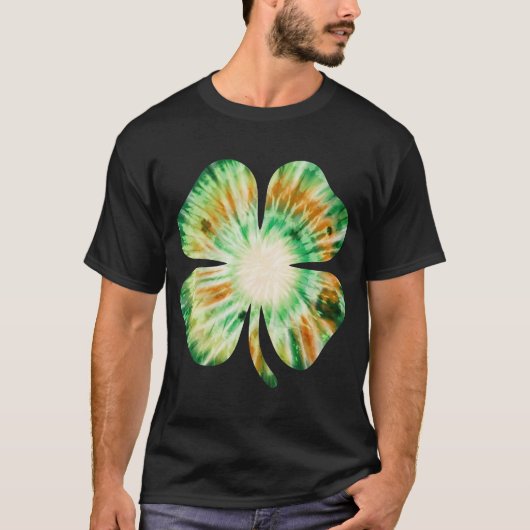 Tie Dye Irish Shamrock Lucky Four Leaf Clover T-Shirt (Vorderseite)