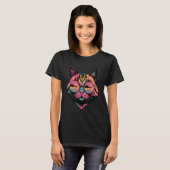 Tie-Dye-Katze-Friedenszeichen-Hippie-Retro T-Shirt (Vorne ganz)