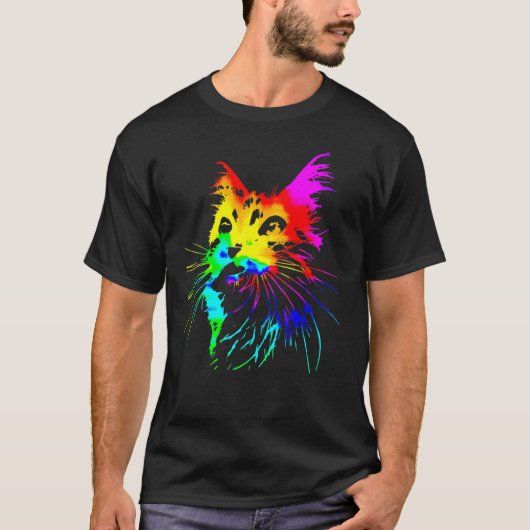Tie Dye Katze Splash Art T-Shirt (Vorderseite)