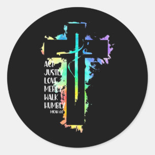 Tie Dye Kreuz Micha 68 Handle gerecht Bibel Schrif Runder Aufkleber